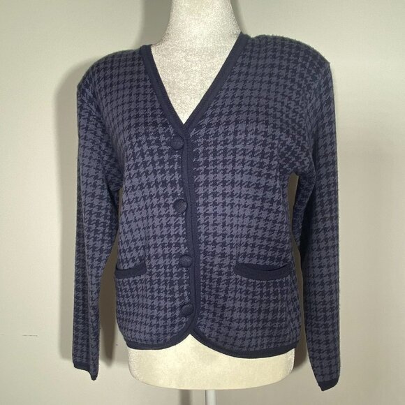 Women's Rena Rowan for Saville Petite Purple Checkered Cardigan Size Small - Picture 1 of 4